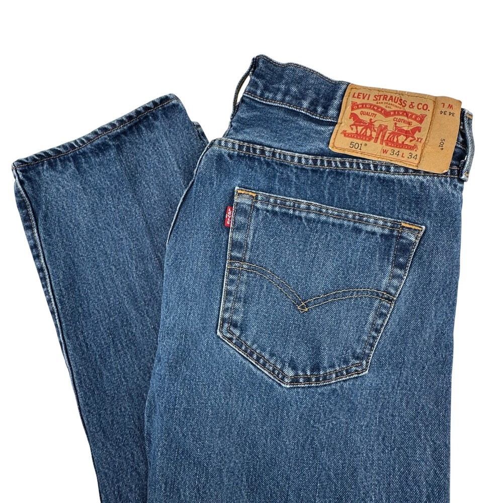 Levis 501 Original Fit Mens Blue Denim Straight Leg Button Fly Jeans W34 L34